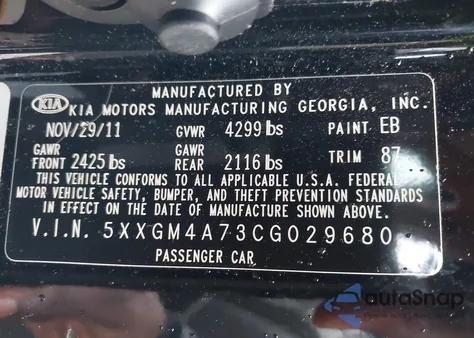 2012 Kia Optima Lx from USA, damaged, VIN 5XXGM4A73CG029680